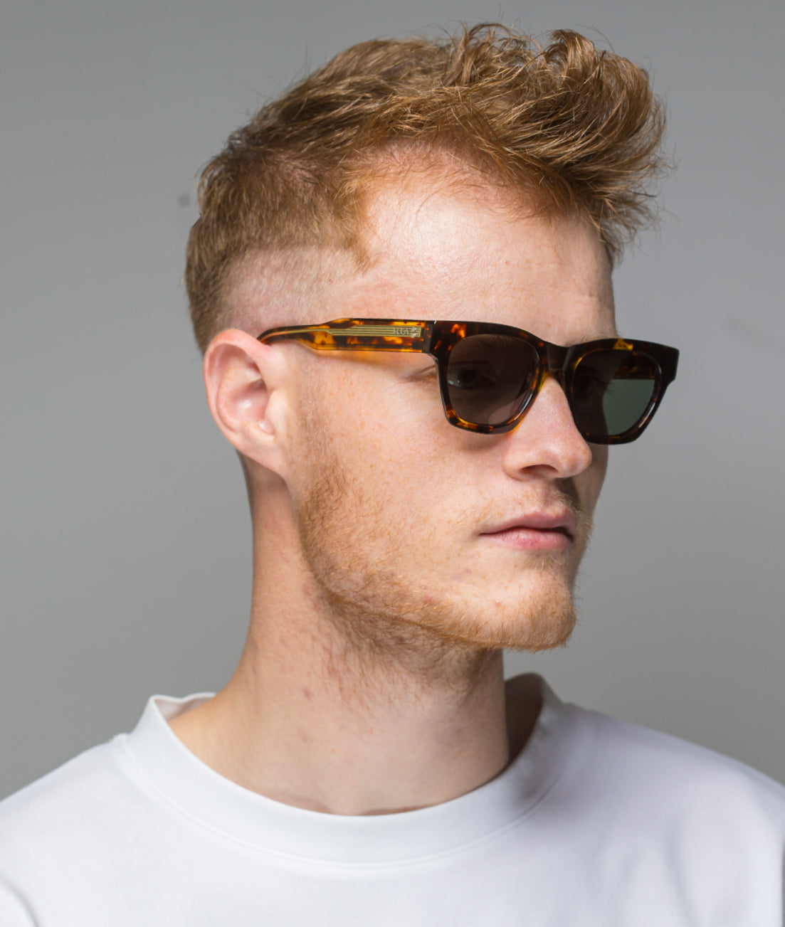 Gafas de sol cara pequeña hombre Havana + dorado rectangular - HUCA