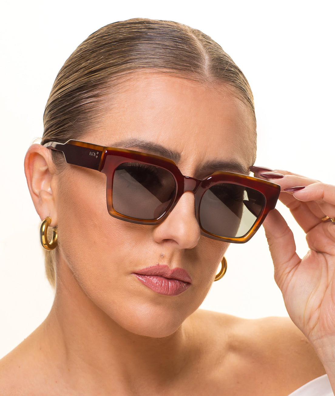 Gafas de sol cara pequeña mujer Burdeos rectangulares - HUCA