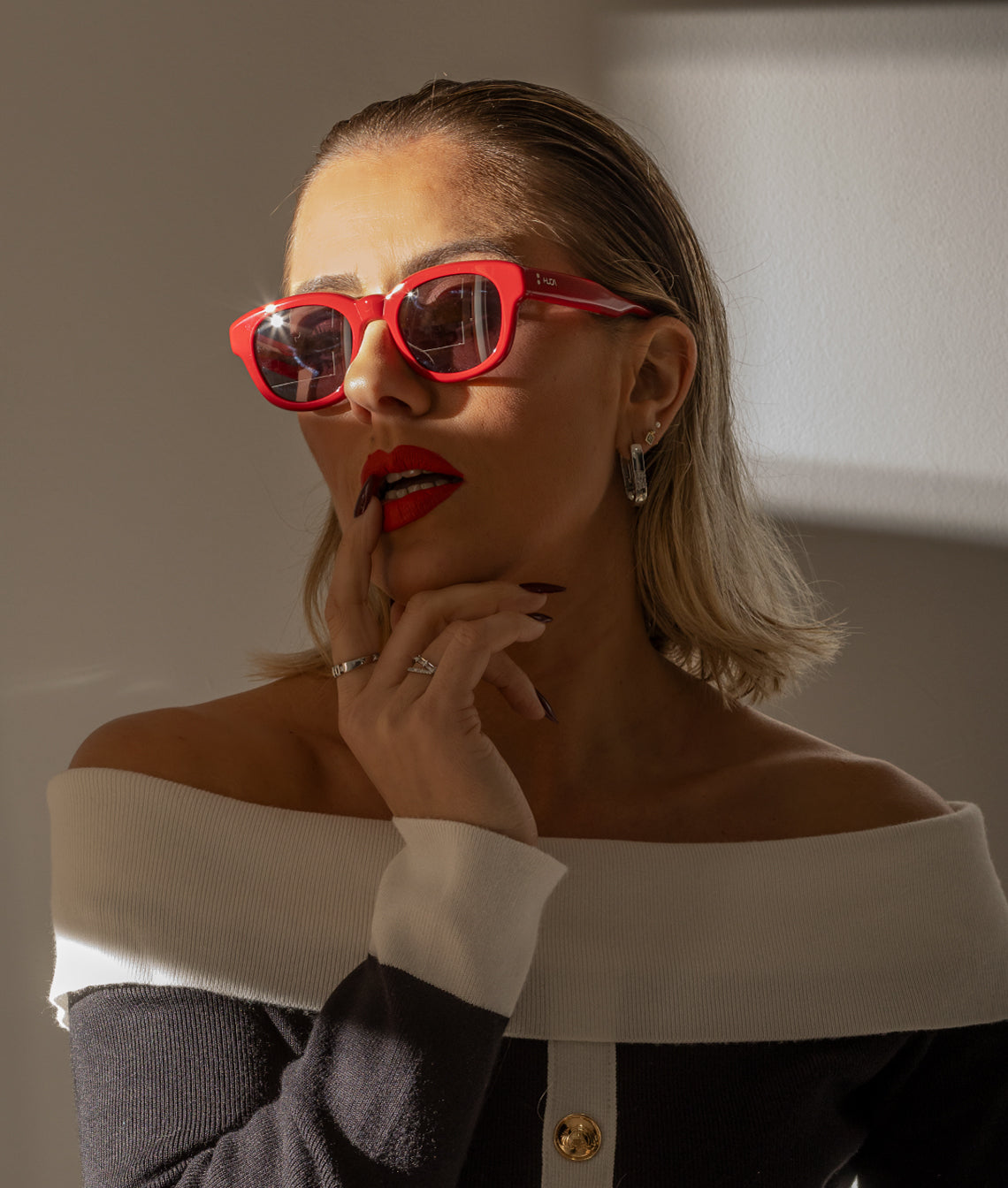 Gafas de sol cara pequeña mujer Roja redondas - HUCA