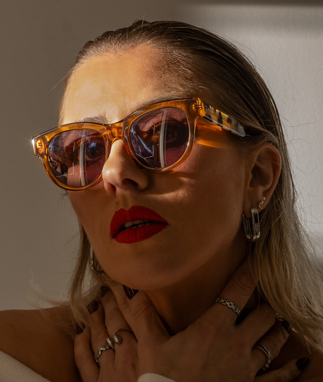 Gafas de sol cara pequeña mujer Miel + Havana blanco redondas - HUCA
